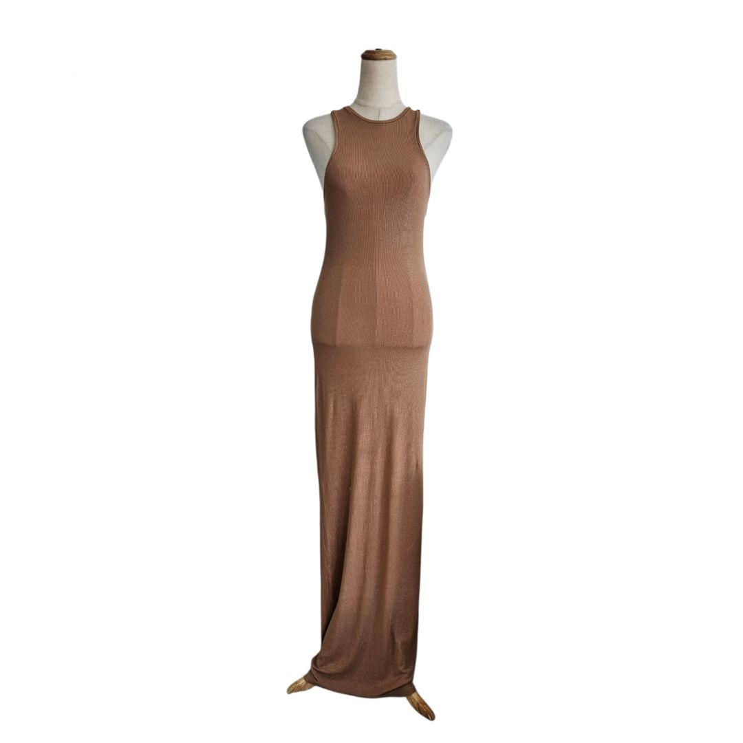 Skims Metallic Brown Sleeveless Bodycon Long Dress