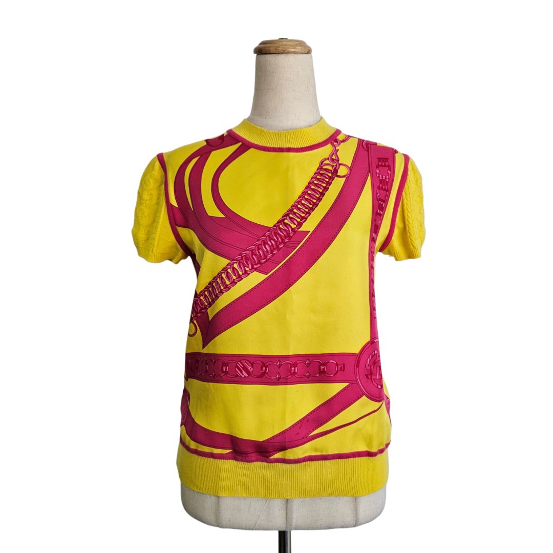 Hermès Cashmere and Silk Short Sleeve Sweater Pull Jaune