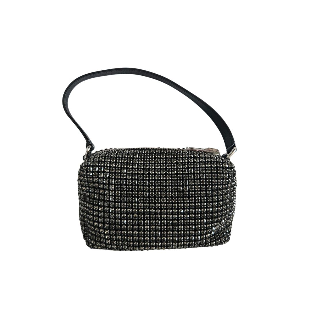 Alexander Wang Black Satin Crystal Embellished Clutch Bag