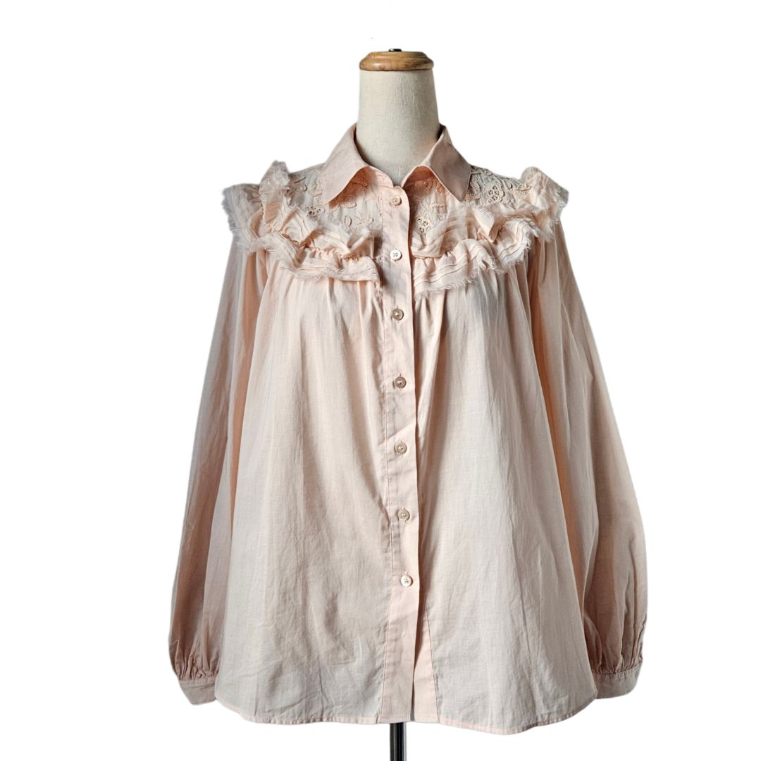 See by Chloe Light Pink Embroidered Ruffle Detail Shirt