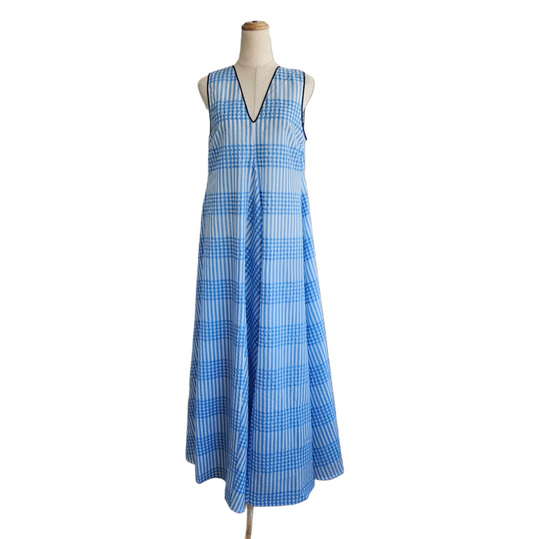 Ganni Blue/White Striped Sleeveless A-Line Long Dress - BOPF
