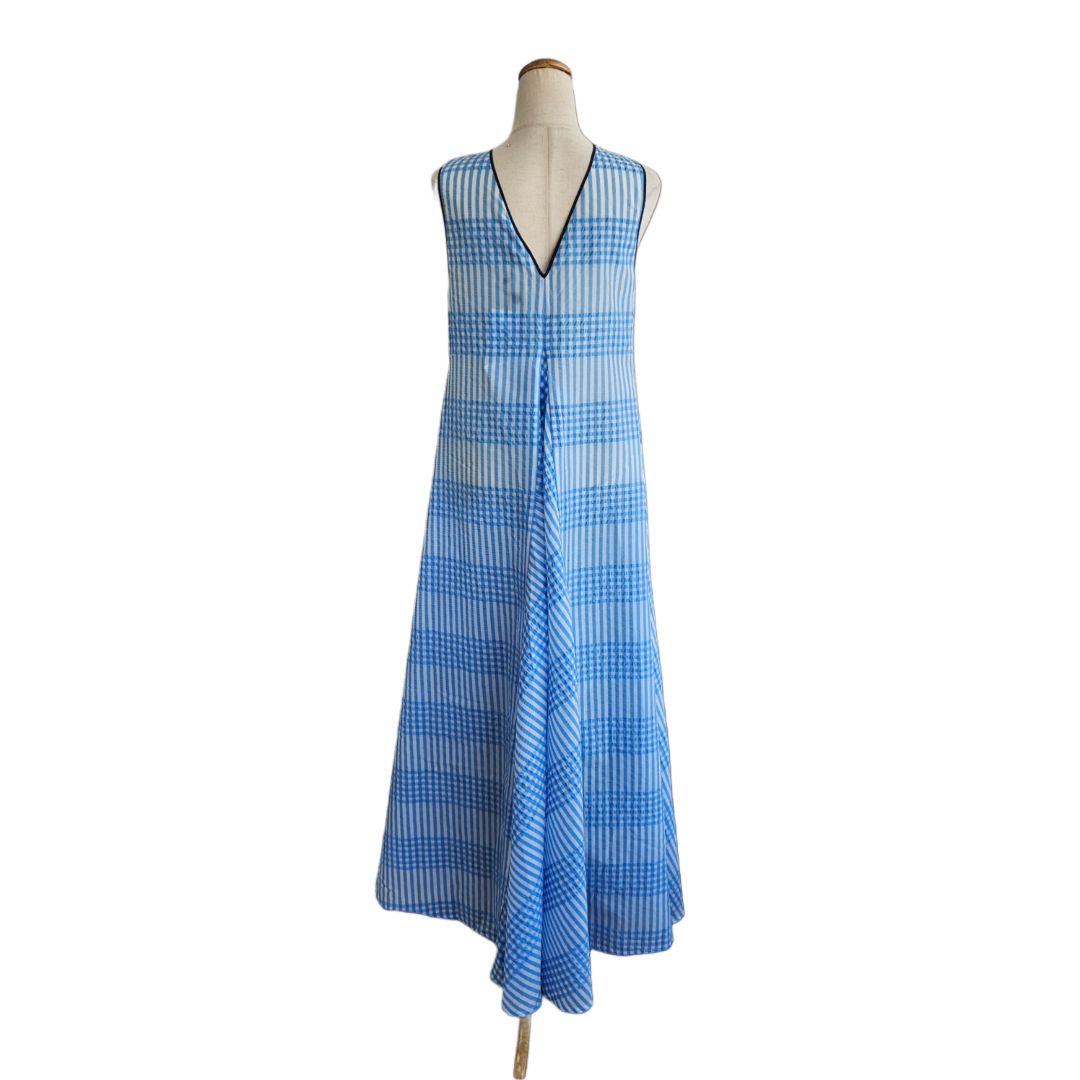 Ganni Blue/White Striped Sleeveless A-Line Long Dress - BOPF
