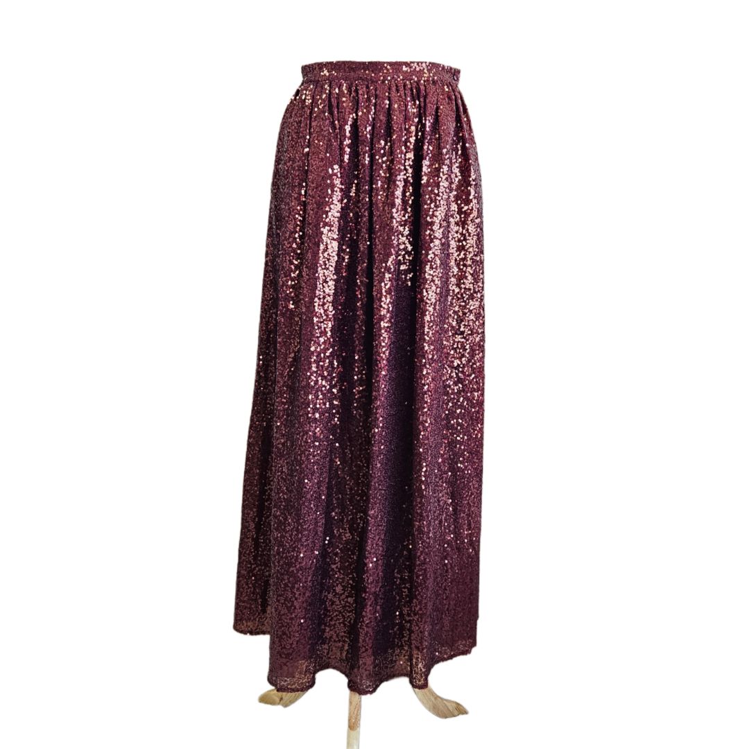 Ingie Paris Burgundy Sequin Embellished Long Skirt