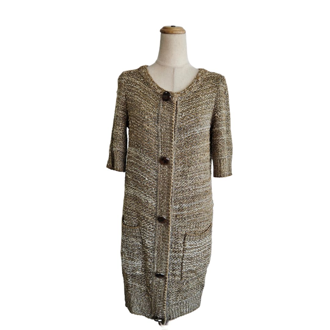 Chloe Metallic Gold Big Button Up 3/4 Sleeve Cardigan Dress