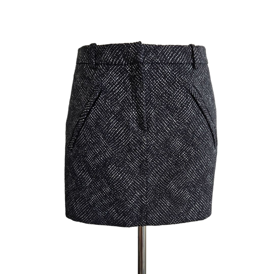 Maje Black Textured With Two Front Pockets Mini Skirt