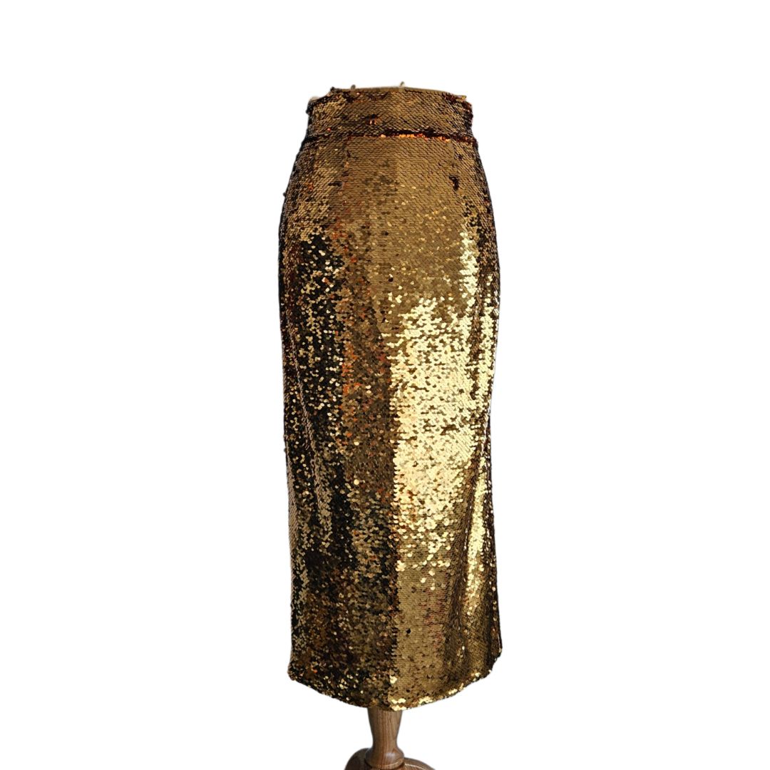 Dolce & Gabbana Gold Sequins Embellished Long Skirt