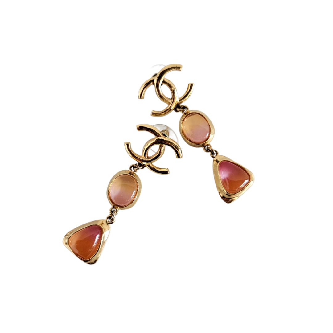 Chanel Gold-tone CC Dangle Earrings with Gradient Stones