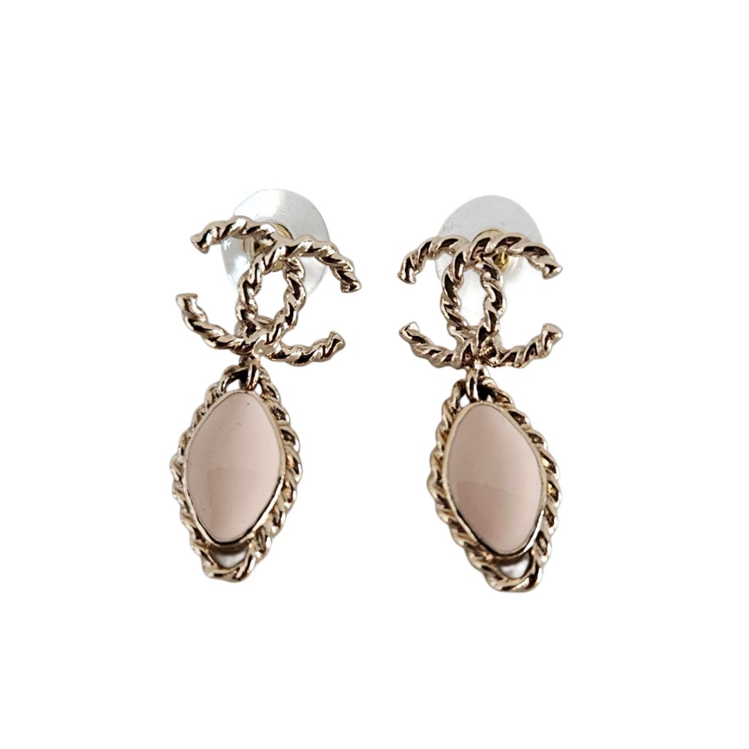 Chanel Light Gold Tone Twisted CC Dangle Earrings
