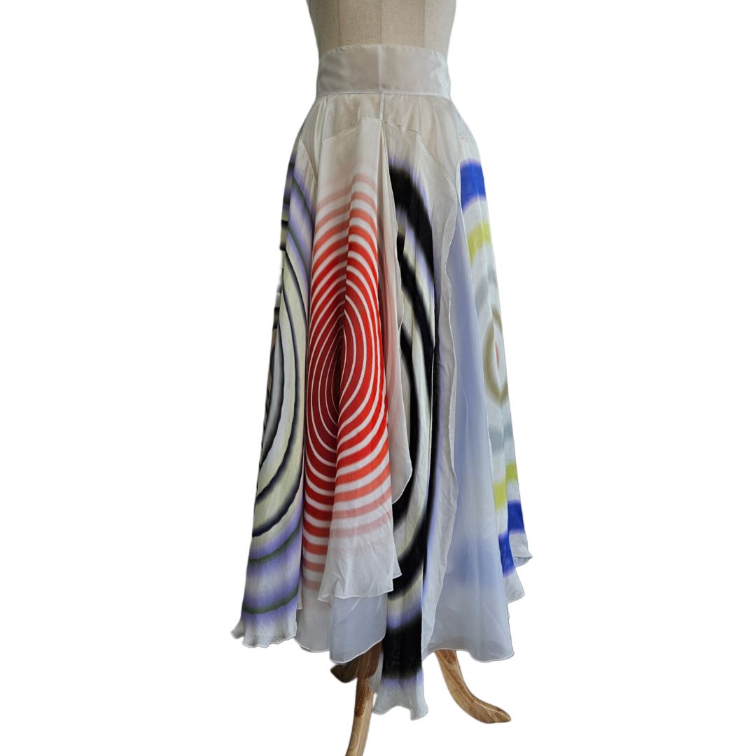 Fendi Multicolor Printed Detail Ruffle Flare Design Long Skirt