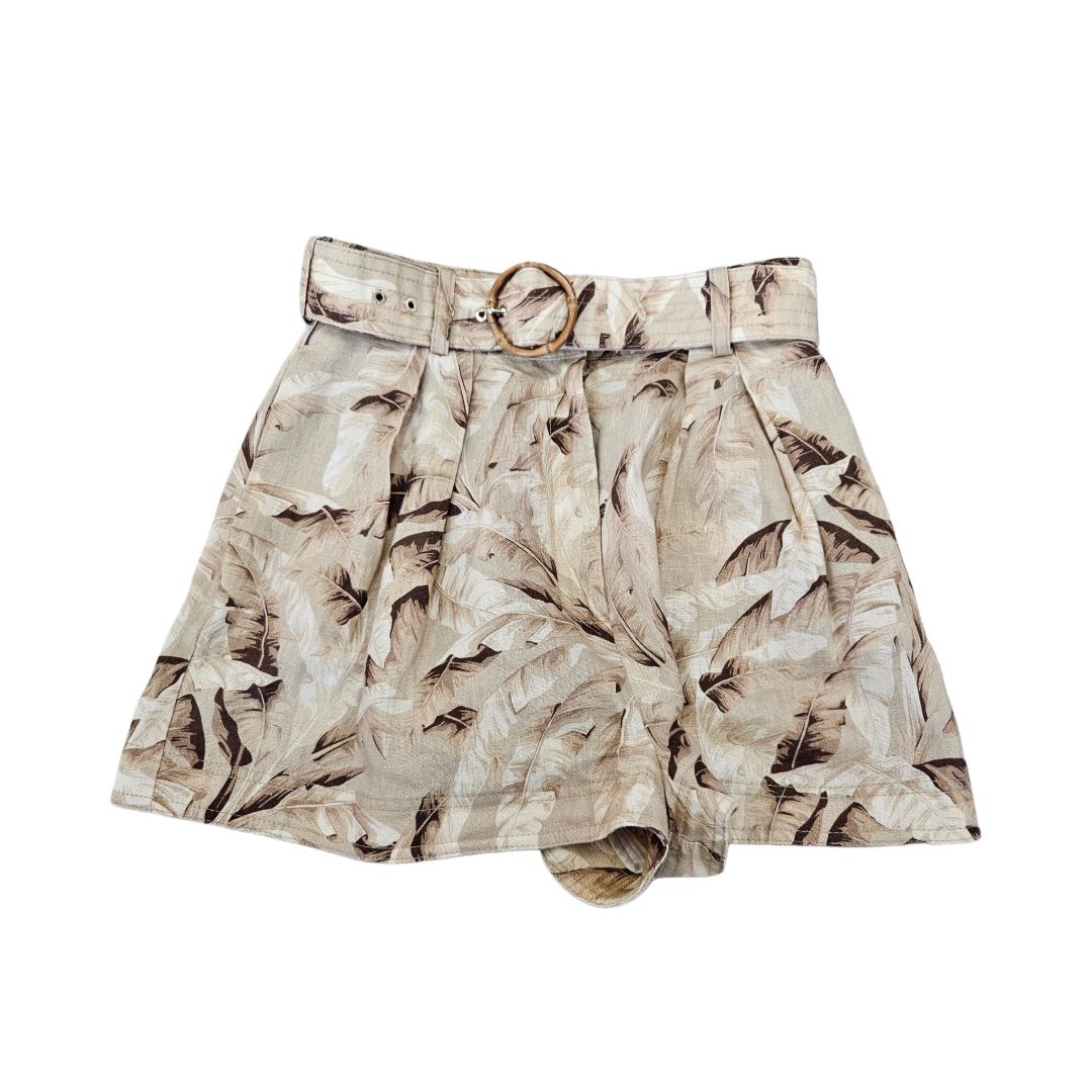 Zimmermann Brown Super Eight Belted Leaf Print Linen Short