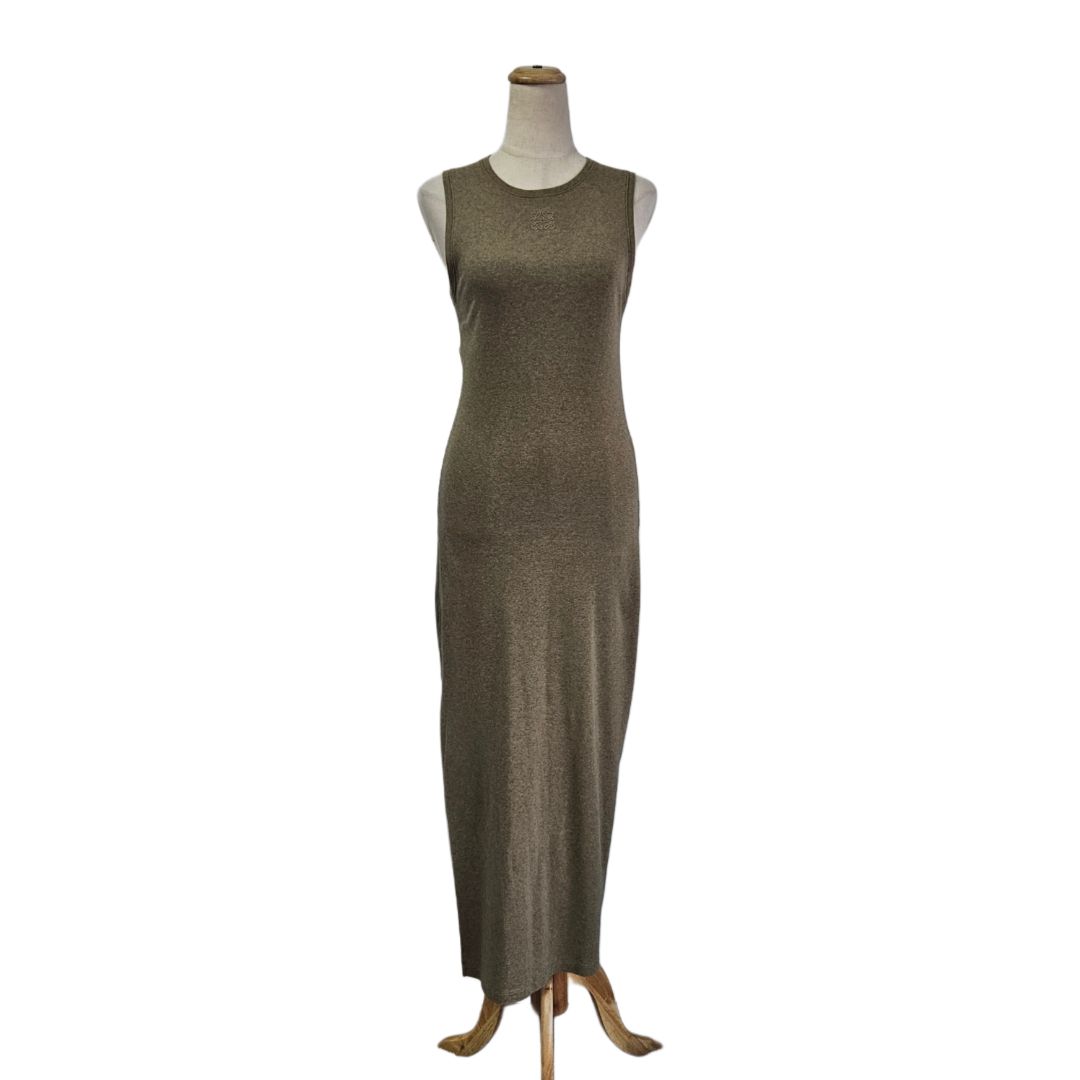 Loewe Green Anagram Embroidered Logo Sleeveless W/ Slit Long Dress