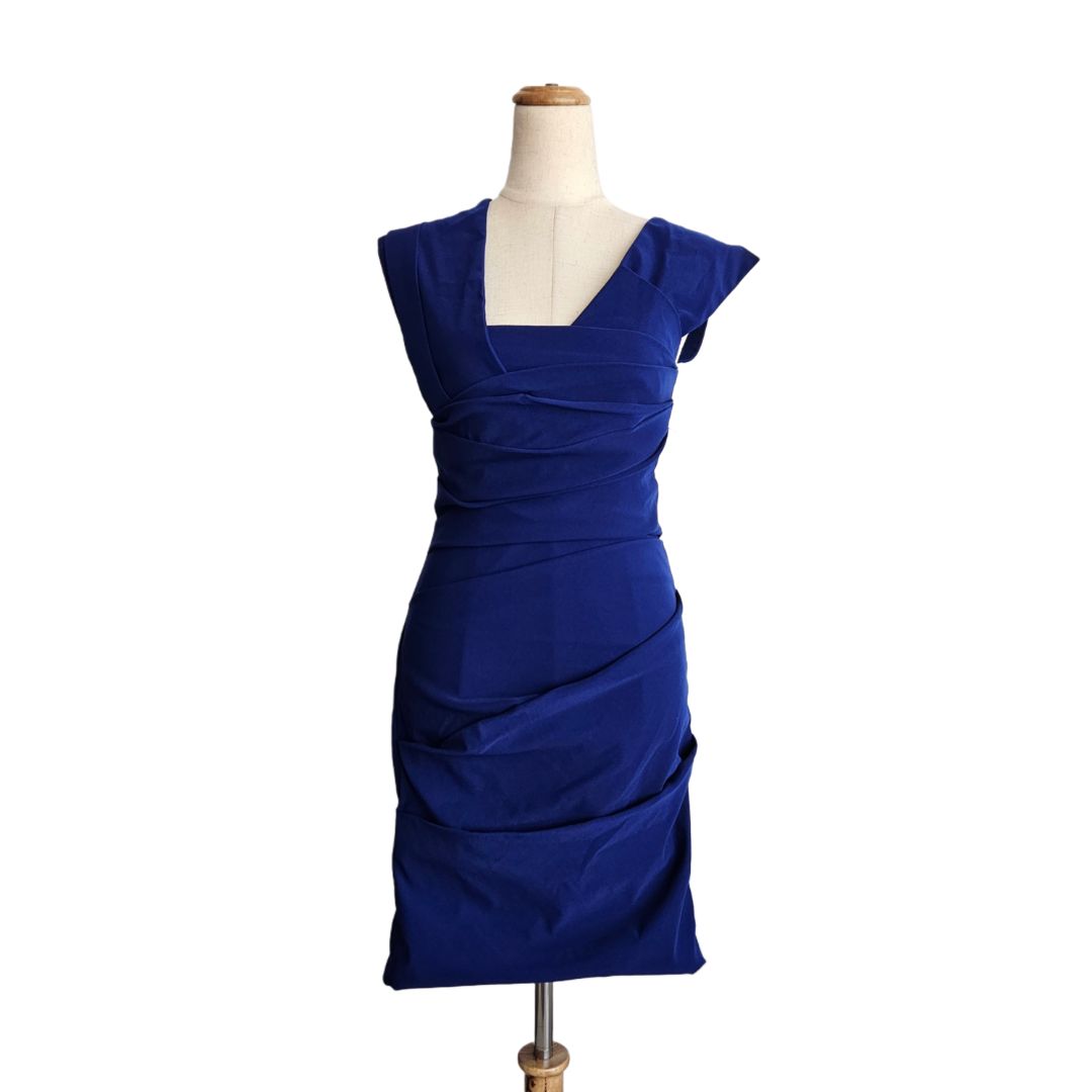 Preen By Thornton Bregazzi Royal Blue Pleats Sleeve Detail Bodycon Mini Dress