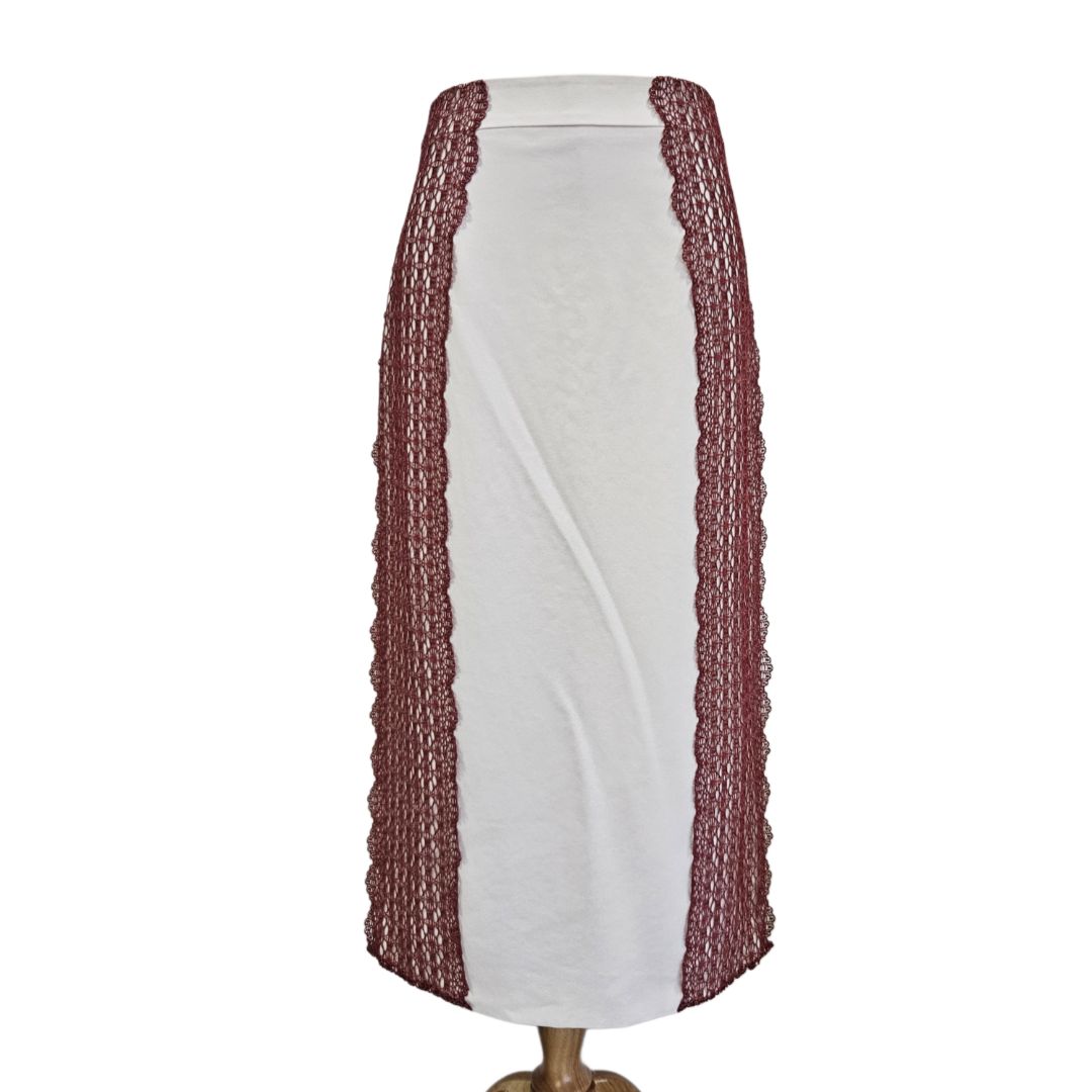 Tanya Taylor White/ Red with Lace Detail Midi Skirt
