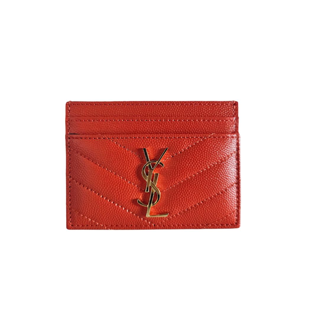 Saint Laurent Red Cassandre Metalasse Grain De Pudre Leather Card Case