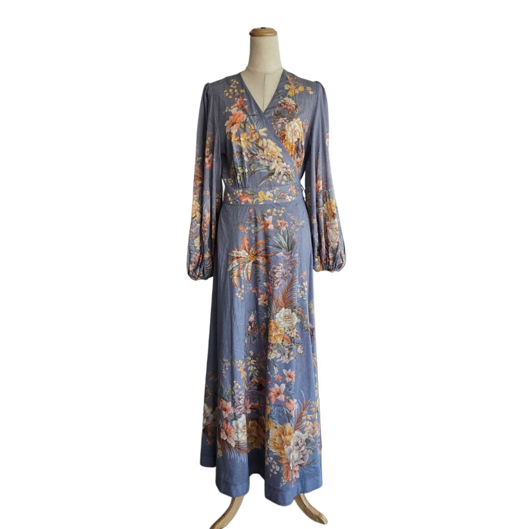 Zimmermann Multicolor Floral Print Wrap Around Flared Dress