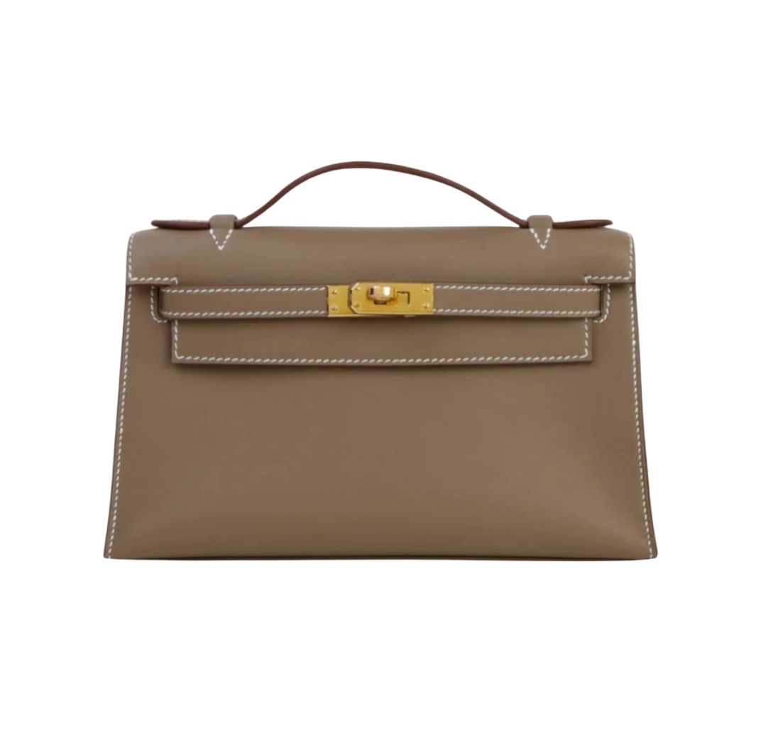 Hermes Etoupe  Veau Swift 18 Mini Kelly Pochette