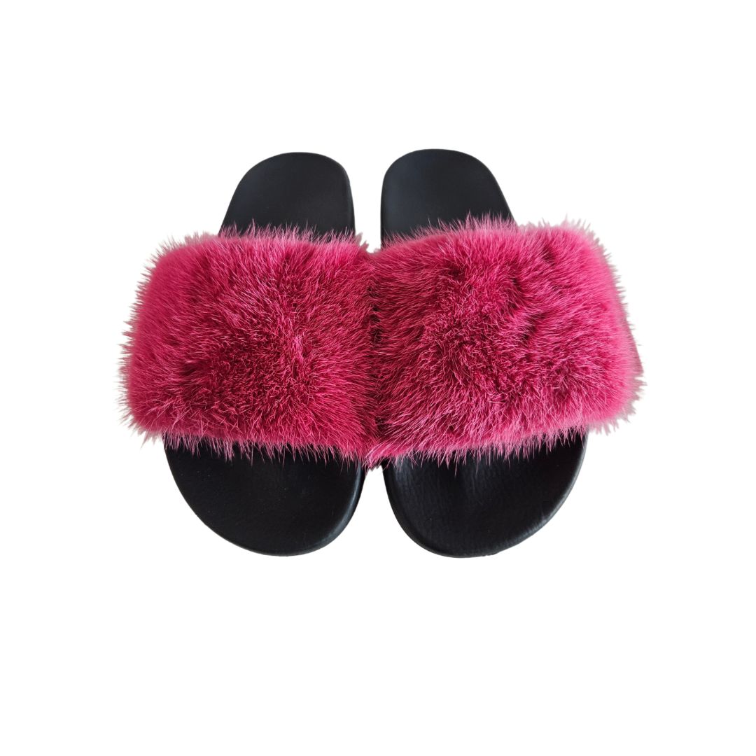 Givenchy Pink/Black Mink Fur Flat Slide Sandal, size 39