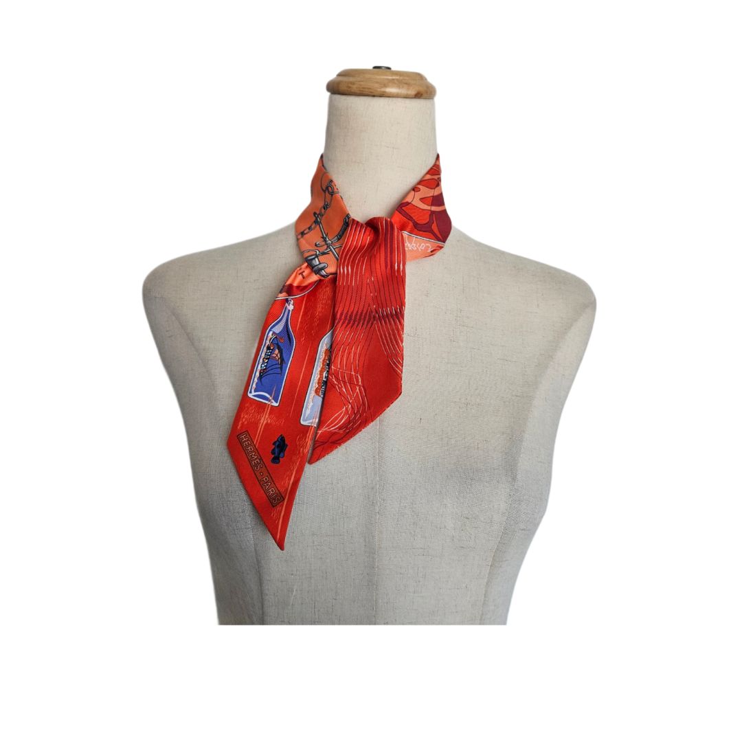 Hermes Orange Printed Detail Twilly