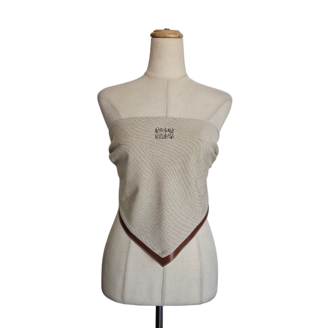 Miu Miu Beige Jacquard Canvas Blouson Triangle Top