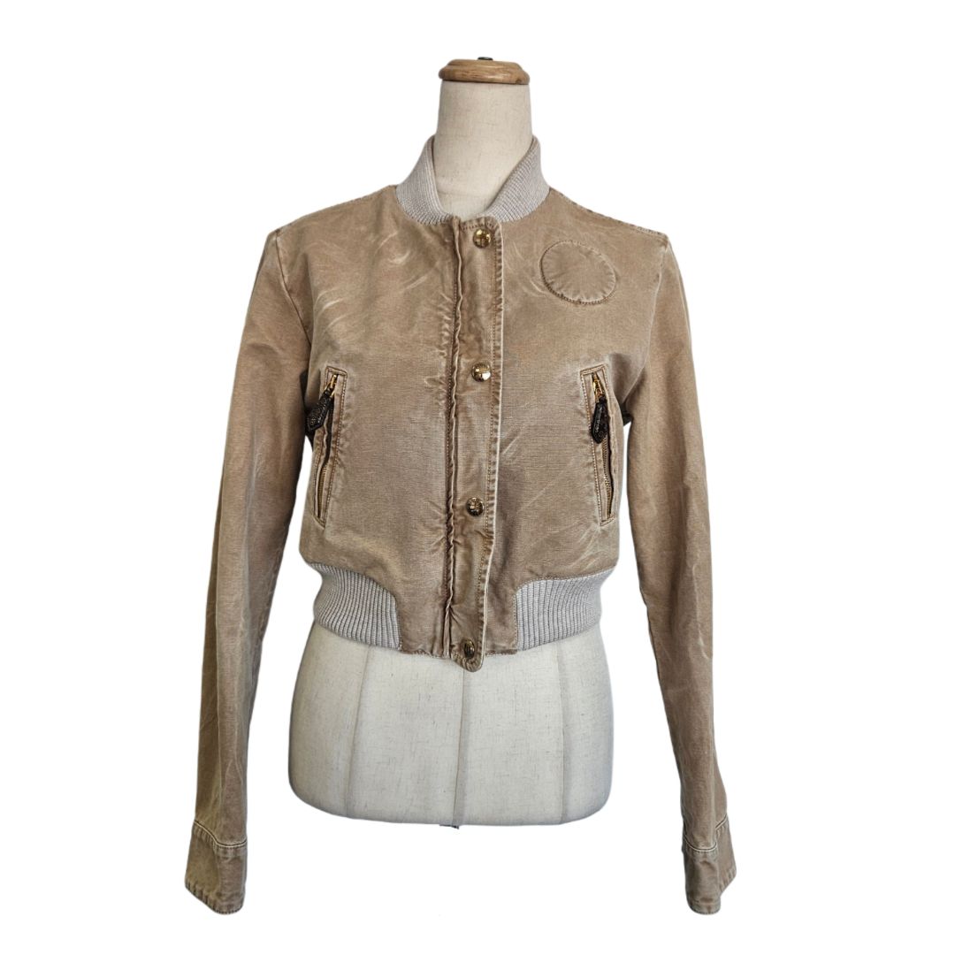 Louis Vuitton Brown Denim Bomber Cropped Jacket, size 38