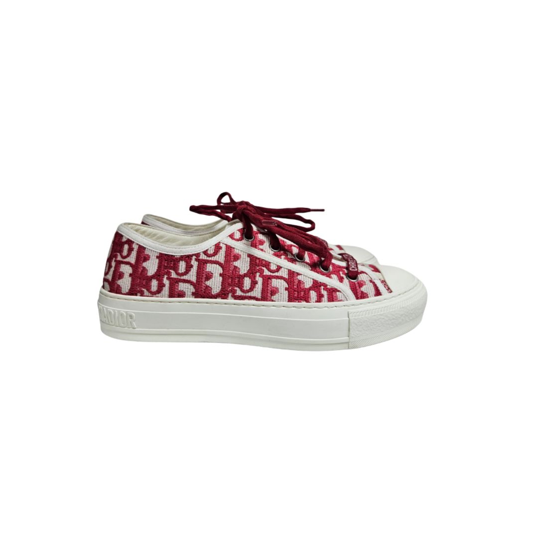 Christian Dior Red/White Oblique Canvas Walk'n'Dior Low Top Sneaker, Size 37
