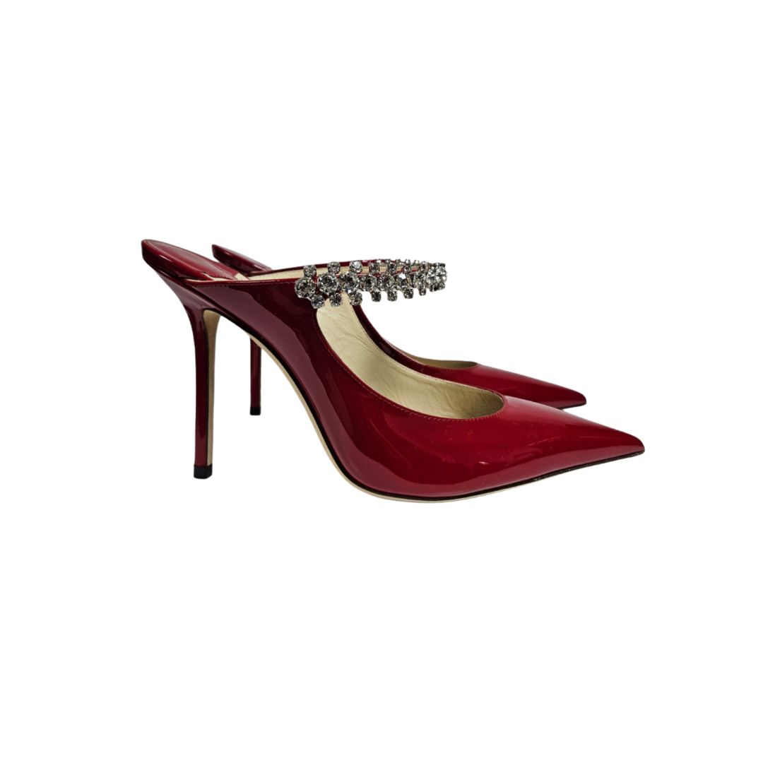 Jimmy Choo Red Patent Leather Bing Mules, Size 39