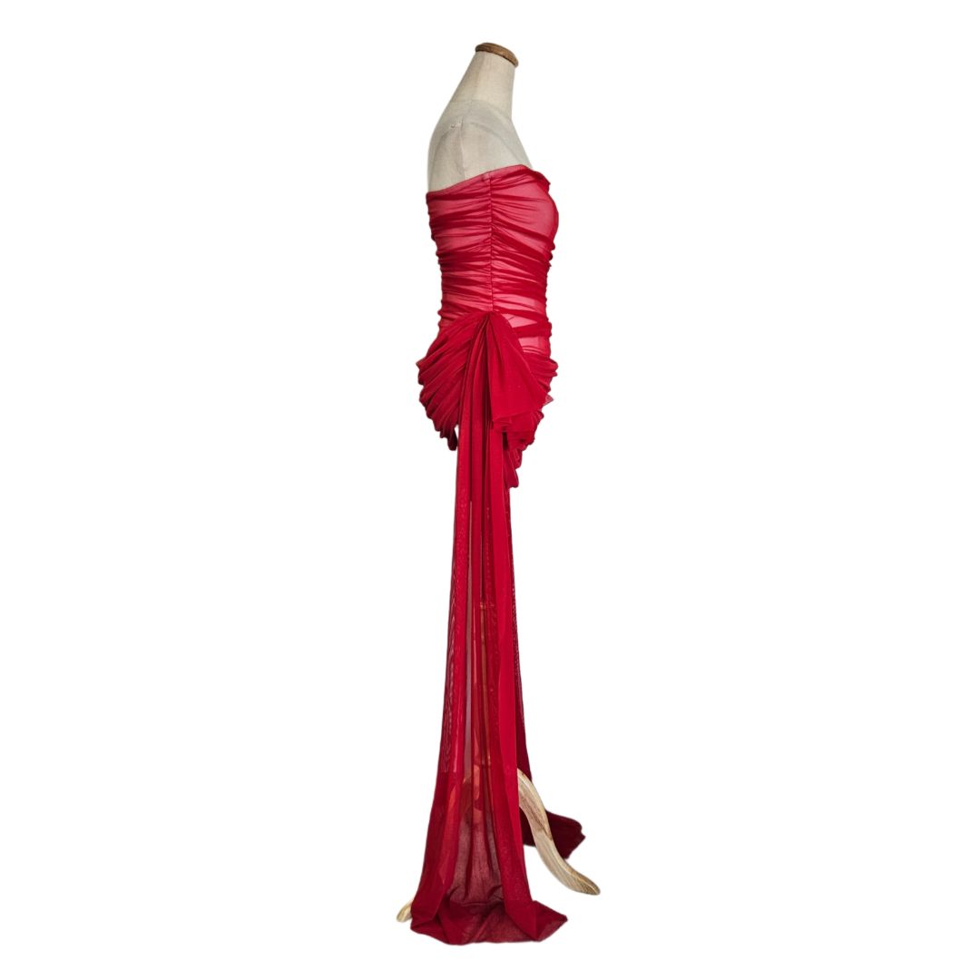 Norma Kamali Strapless Bill Pickleball With Bow in Red