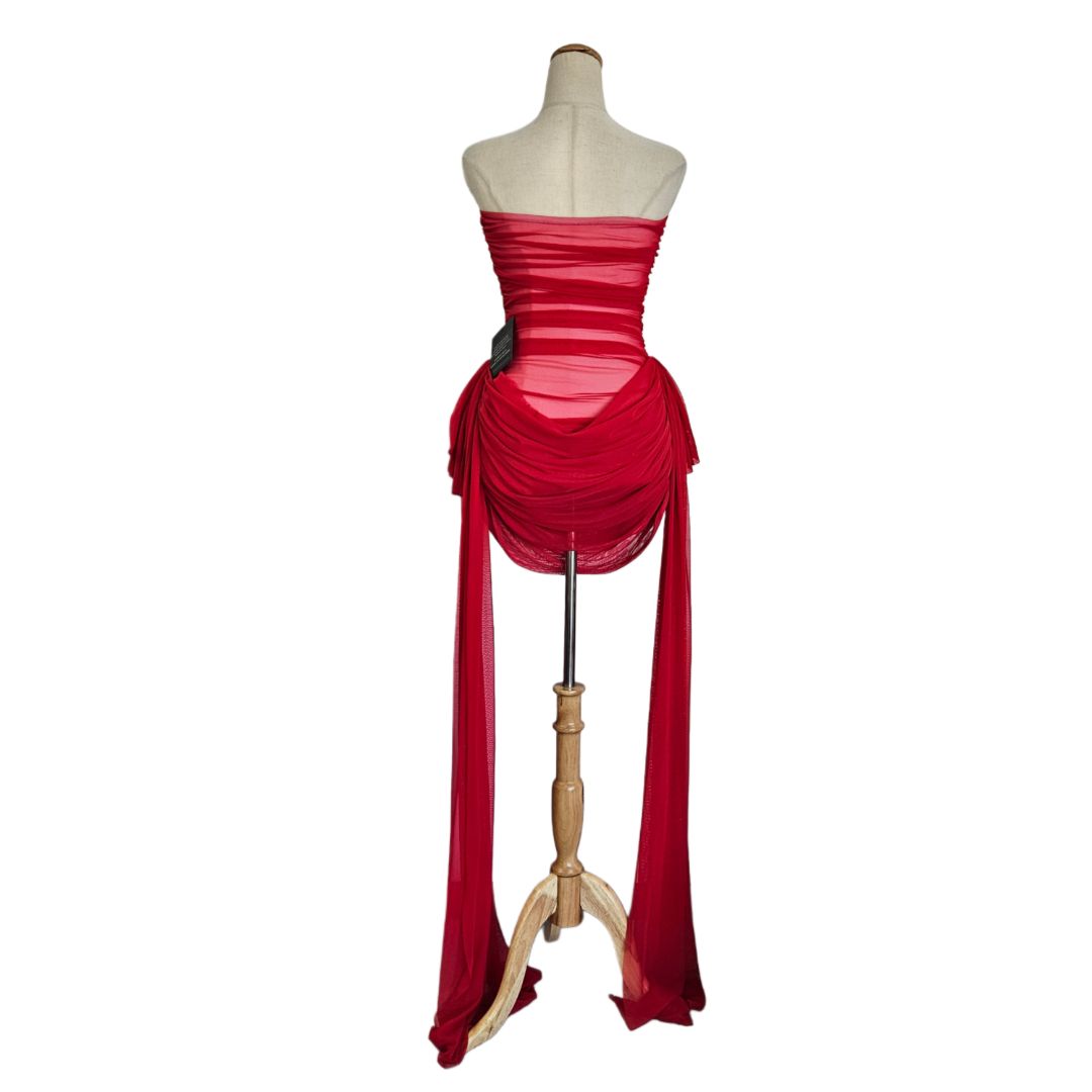 Norma Kamali Strapless Bill Pickleball With Bow in Red