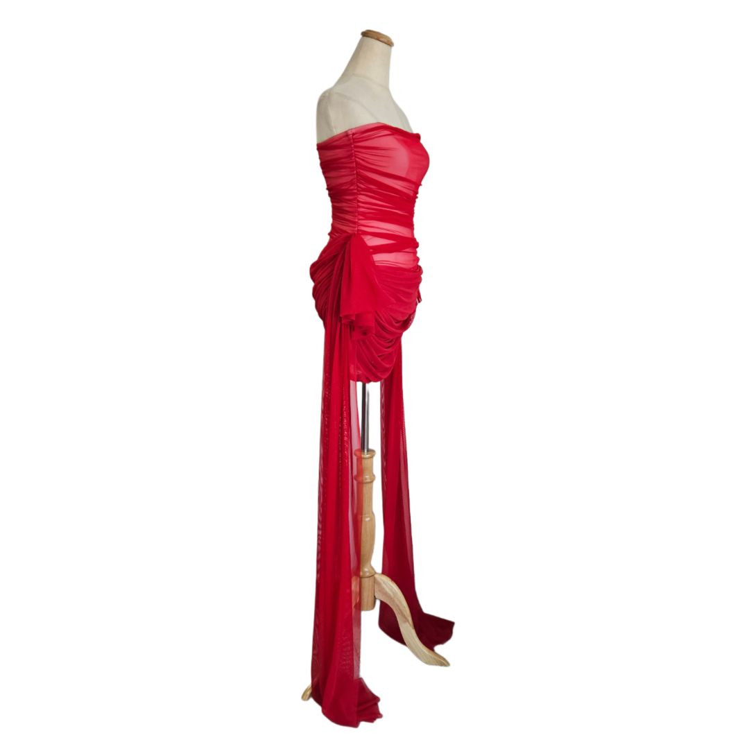 Norma Kamali Strapless Bill Pickleball With Bow in Red