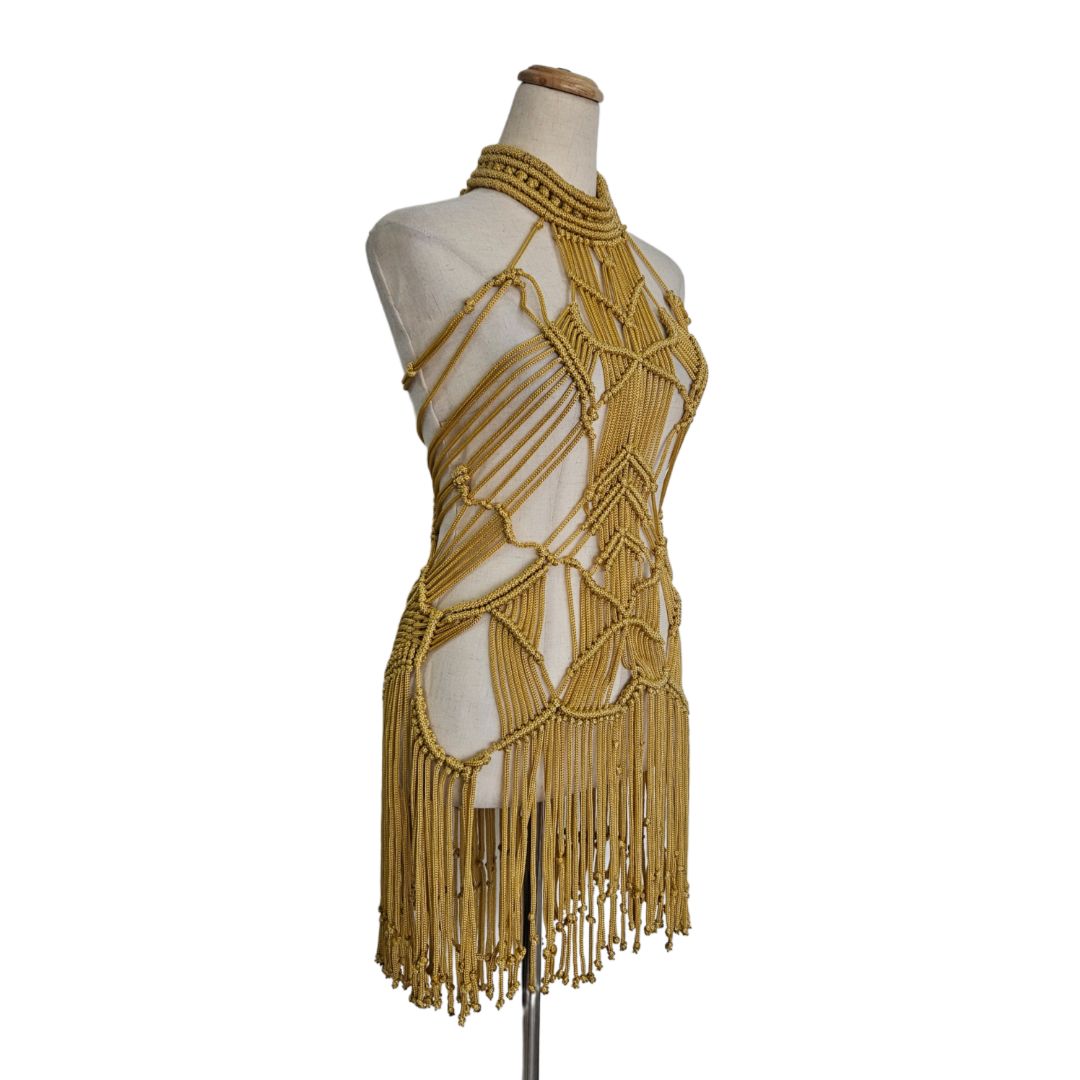 Karima Gold Crochet Fringe Mini Dress Karima Gold Crochet Fringe Mini Dress