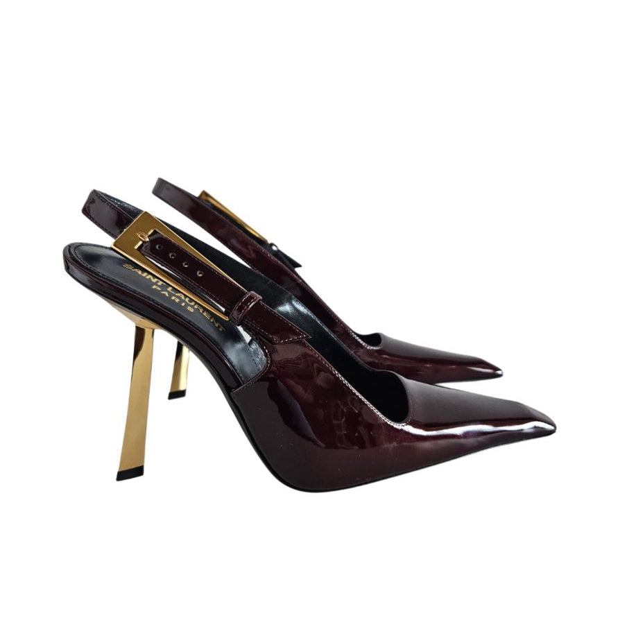 Saint Laurent Lee 75 Patent Leather Slingback Pumps, size 38