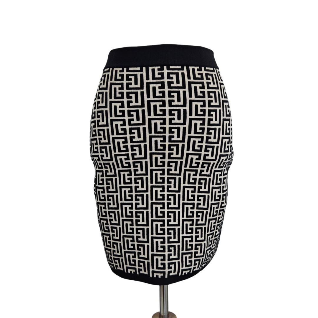Balmain Black and Grey  Monogram Mini SkirtMonogram mini skirt