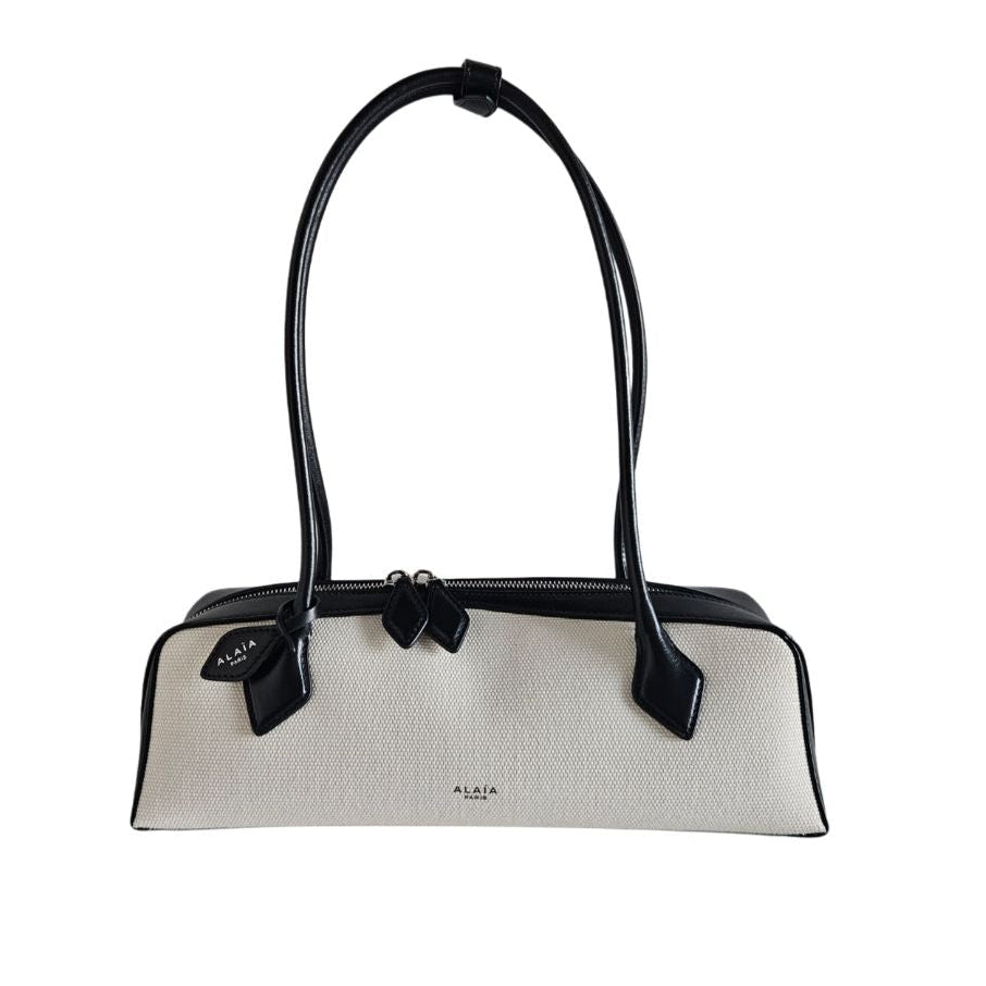 Alaia Black/Beige Canvas & Leather Le Teckel Shoulder Bag