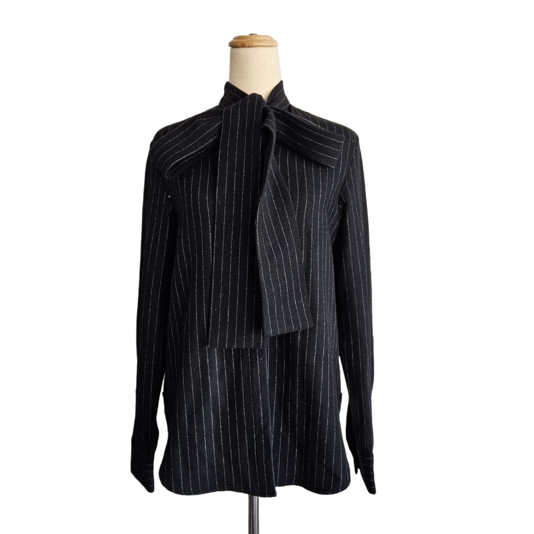 Alex Perry Pinstripe Tie Neck Shirt