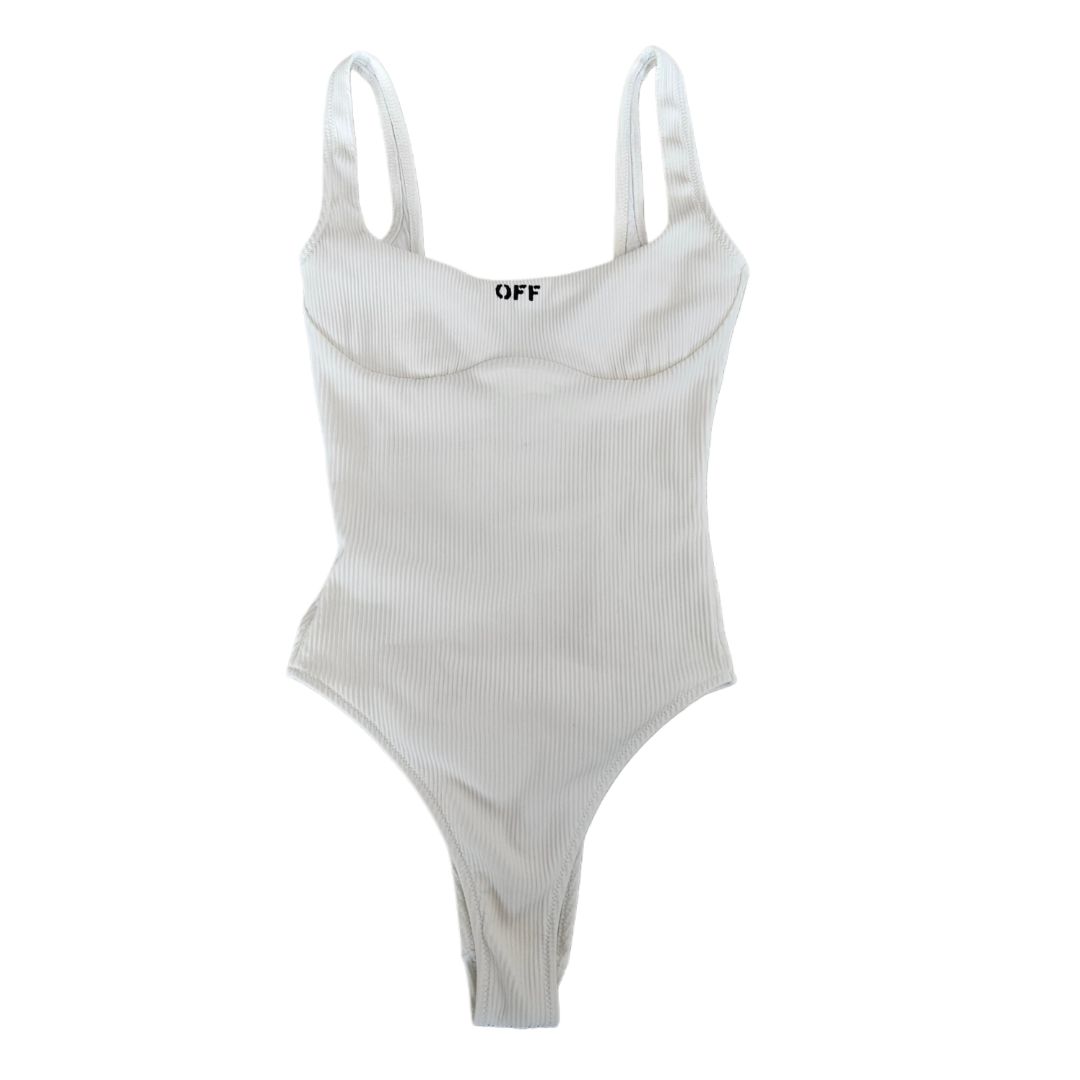 Off-White Ribbed Sleeveless White Swimsuit