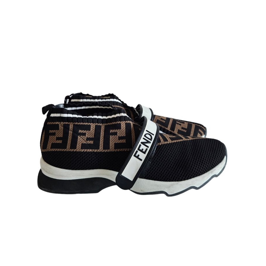Fendi Black/Brown Zucca Knit Fabric Rockoko Sneaker, Size 40