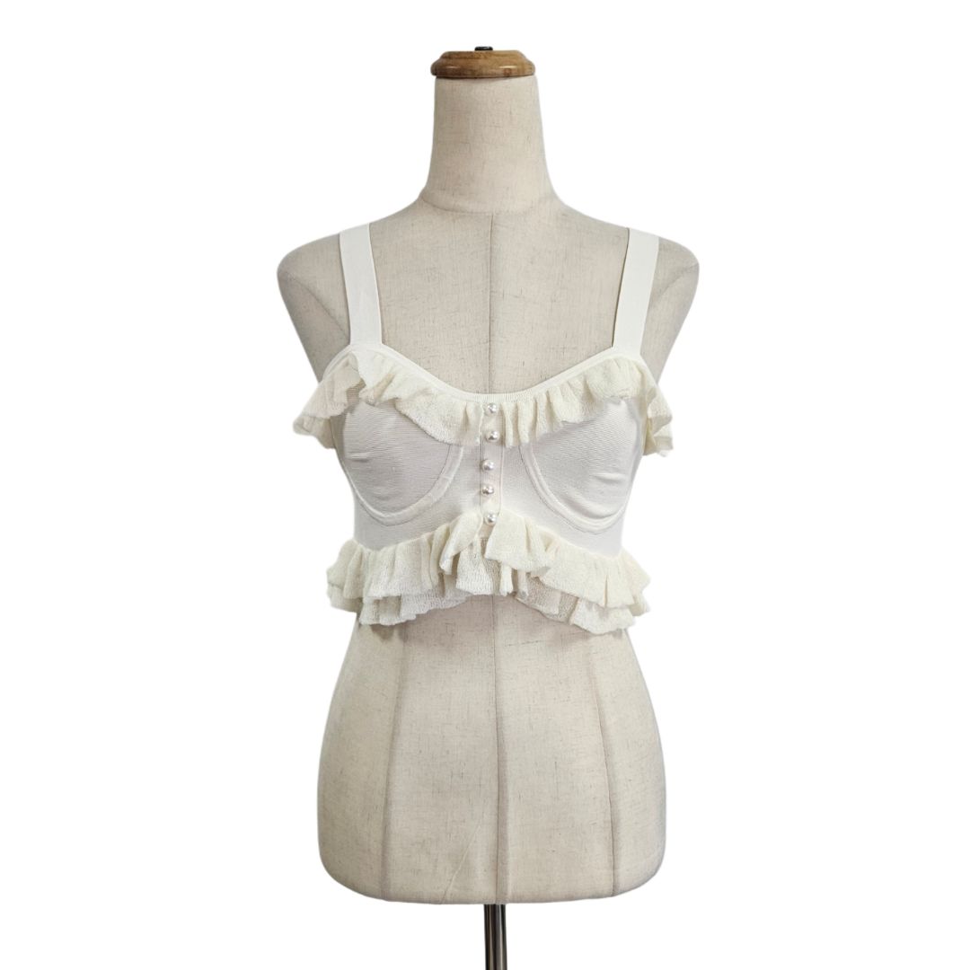Sandro White Ruffle Pearl Bra Top