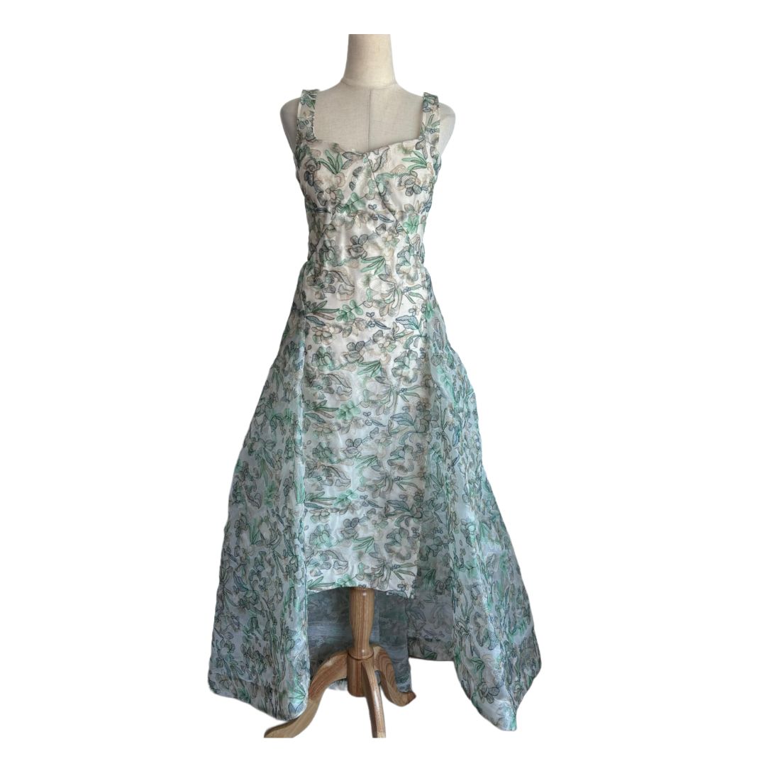 Zac Posen Green Floral Embroidered Structured Gown