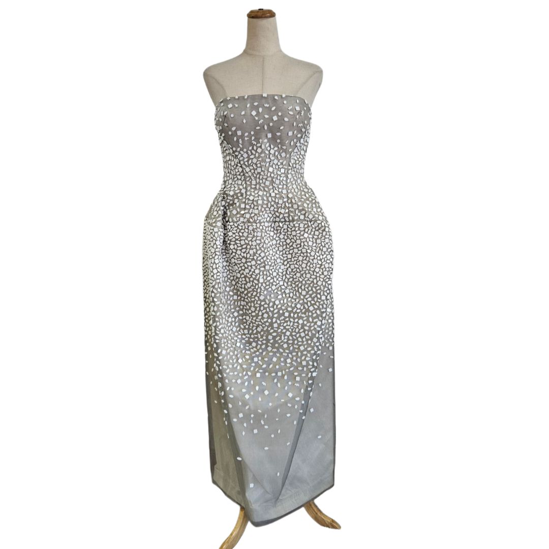 Zac Posen Spring 2017 Strapless Shell Embellished Beaded Grey Gown