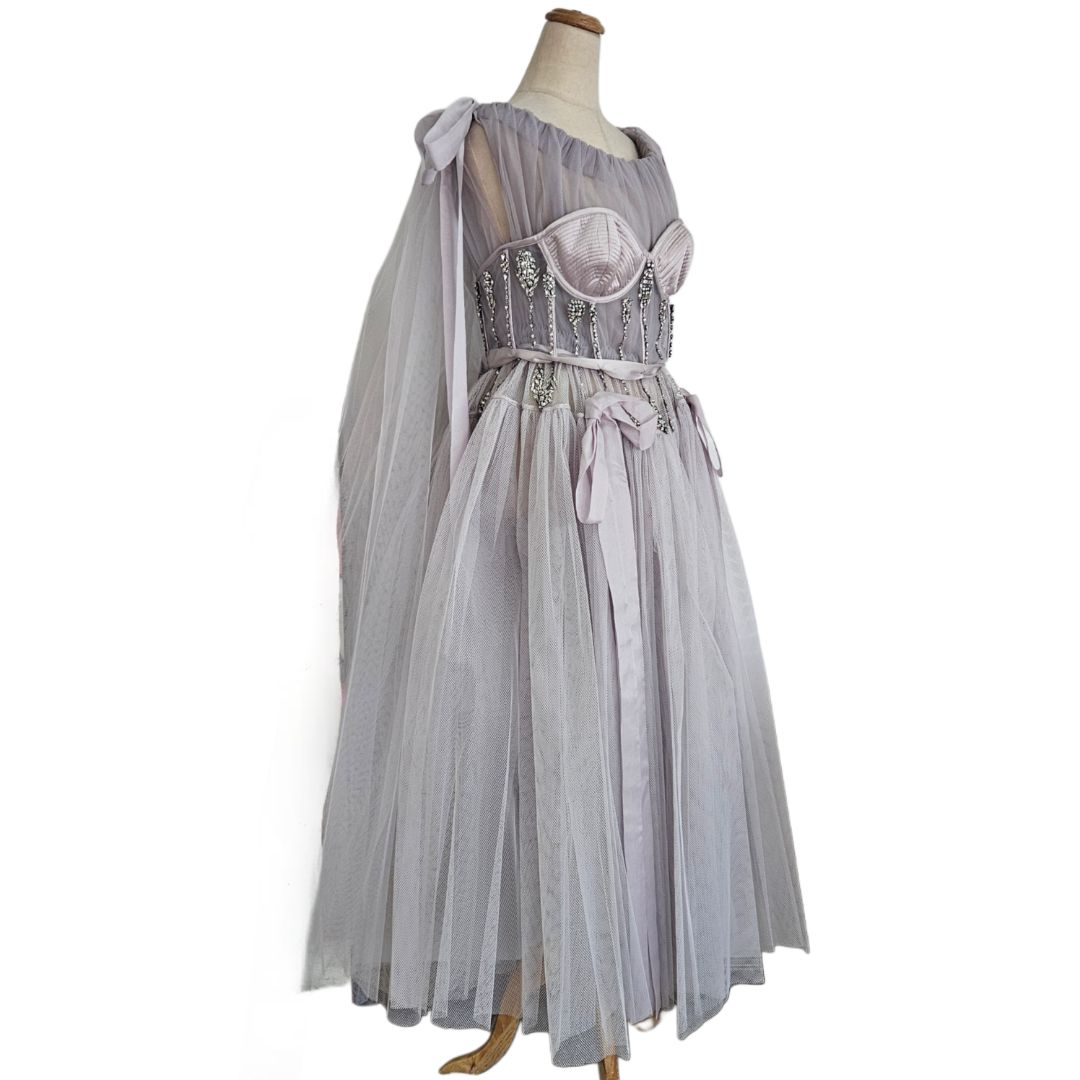 alexander mcqueen purple dress Alexander Mcqueen Trompe L'oeil Sleeveless Ruffle Midi Dress In Lilac