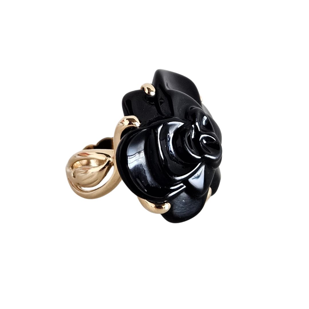 Chanel Camelia Onyx & Gold 18K Ring