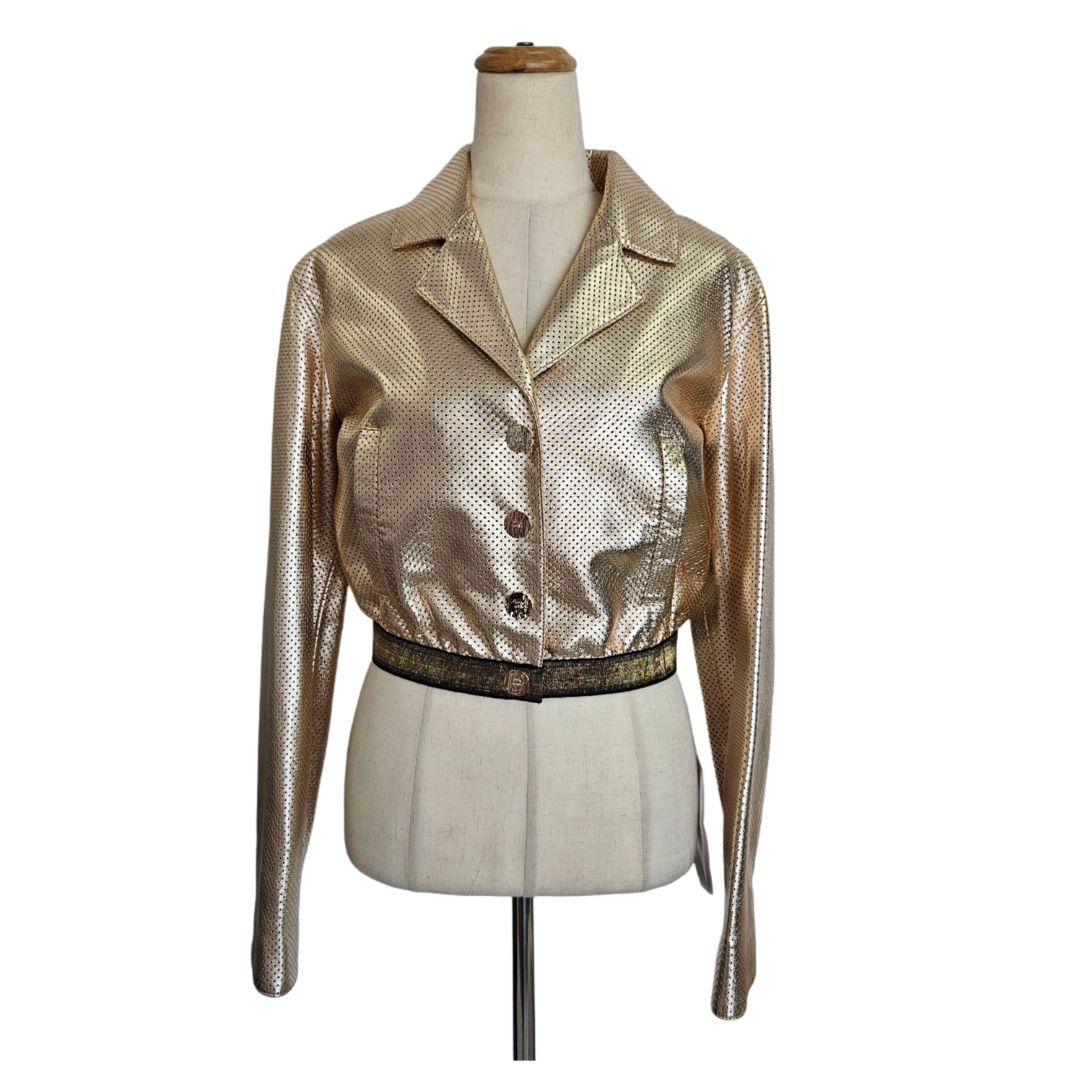 Chanel Gold Perforated Leather Crop Jacket, brand new