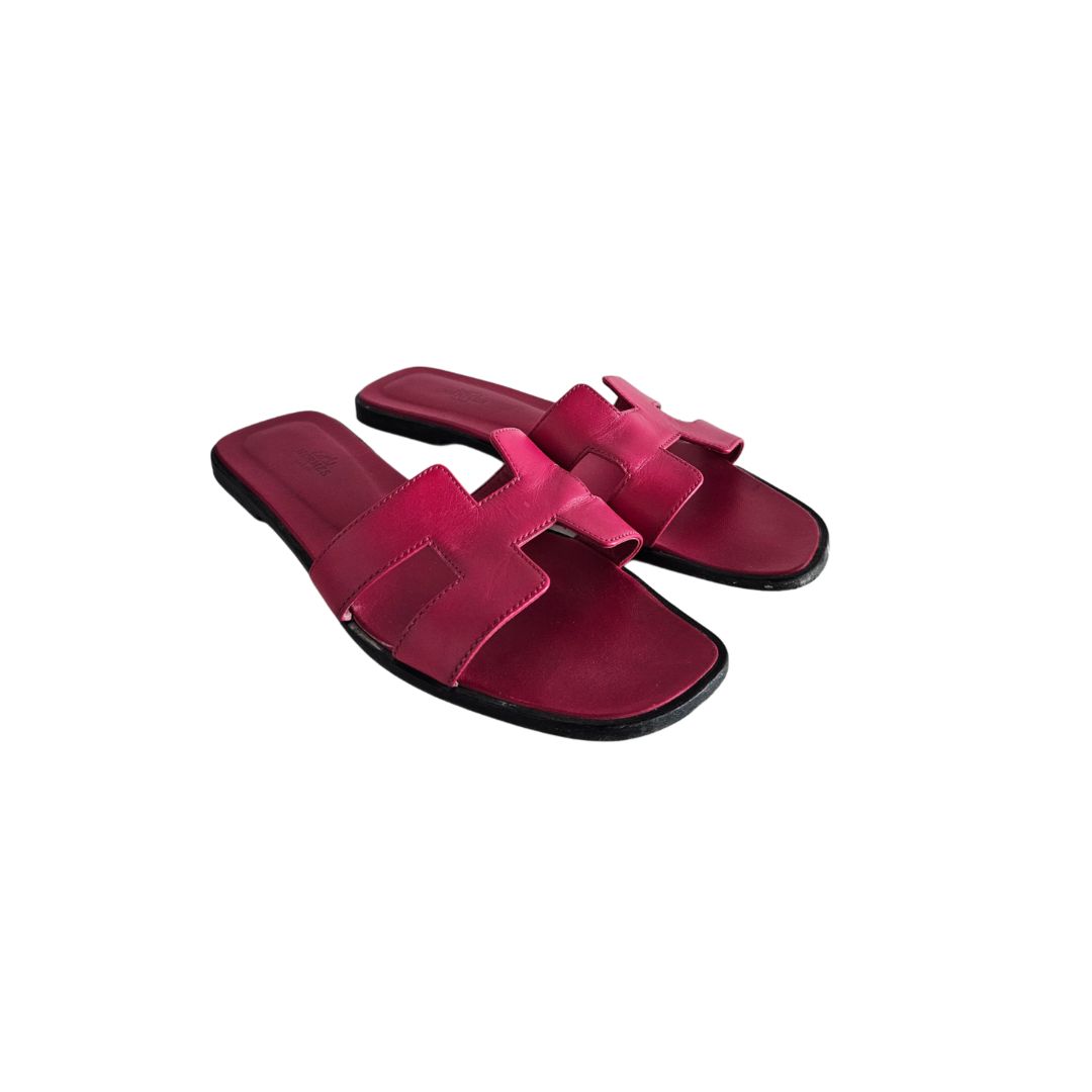 Hermes Fuchsia Pink Oran Sandals,  Size 41