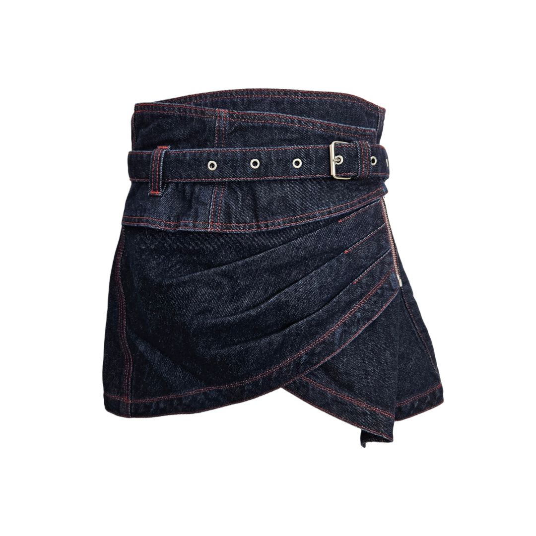Isabel Marant Dark Blue Denim w/ Red Belted Wrap Skirt