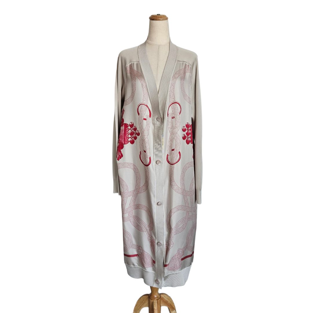 Hermes Pink/Khaki Long Sleeve Twillaine Palefroi Remix Print Silk Cardigan