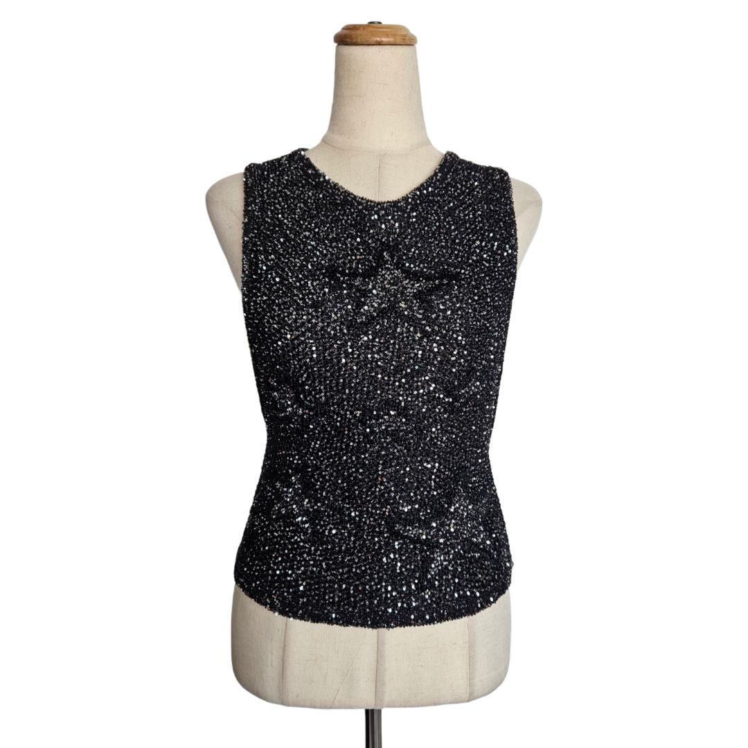 Chanel Black Embellished Sequin Sleeveless Top With Star Print