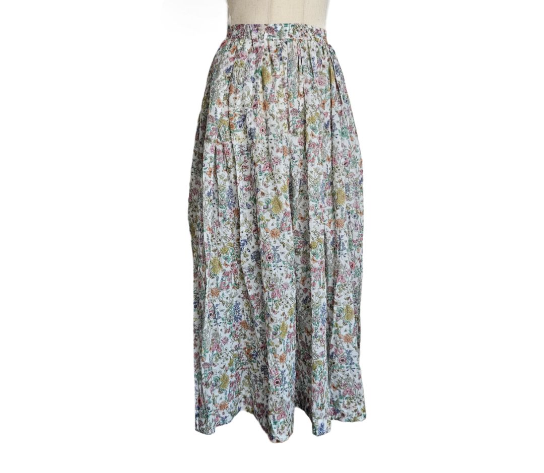 Christian Dior Pleated Cotton Multicolor Ruffle Floral Print Skirt