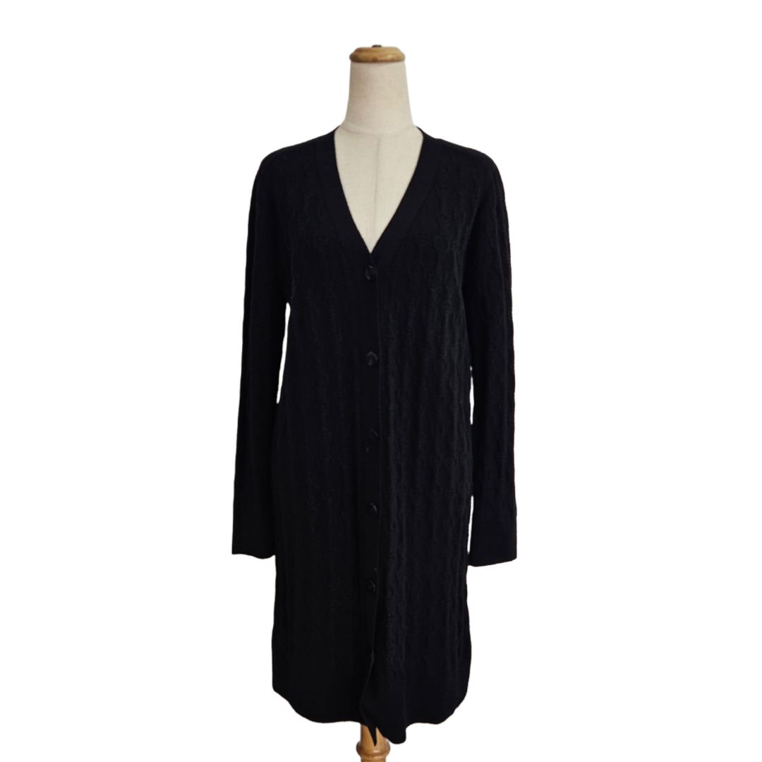 Hermes Cashmere Black With Arc Triomphe Stitch Long Cardigan