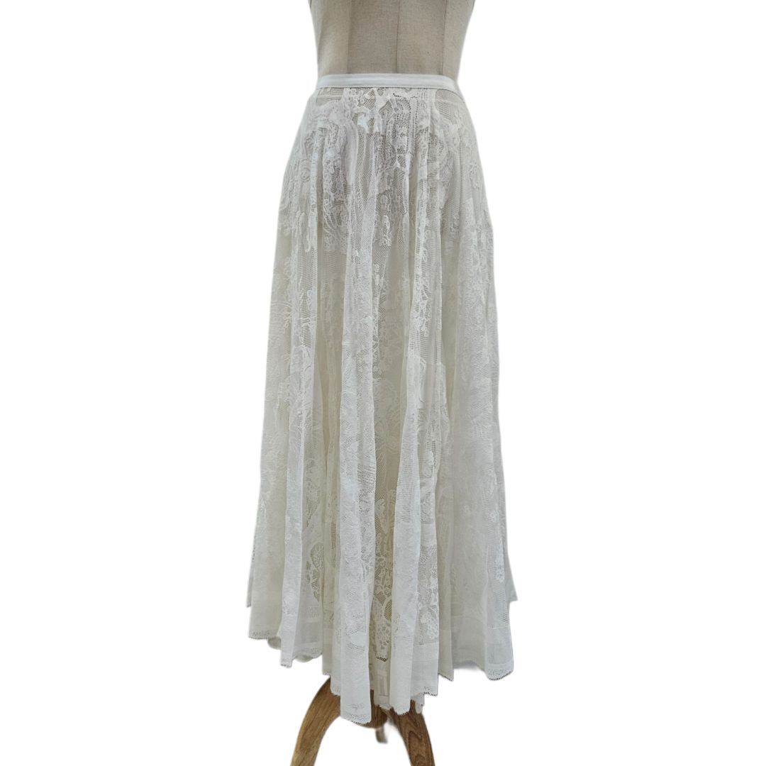 Christian Dior White Ecru Toile de Jouy Sauvage Cotton-Blend Lace Skirt