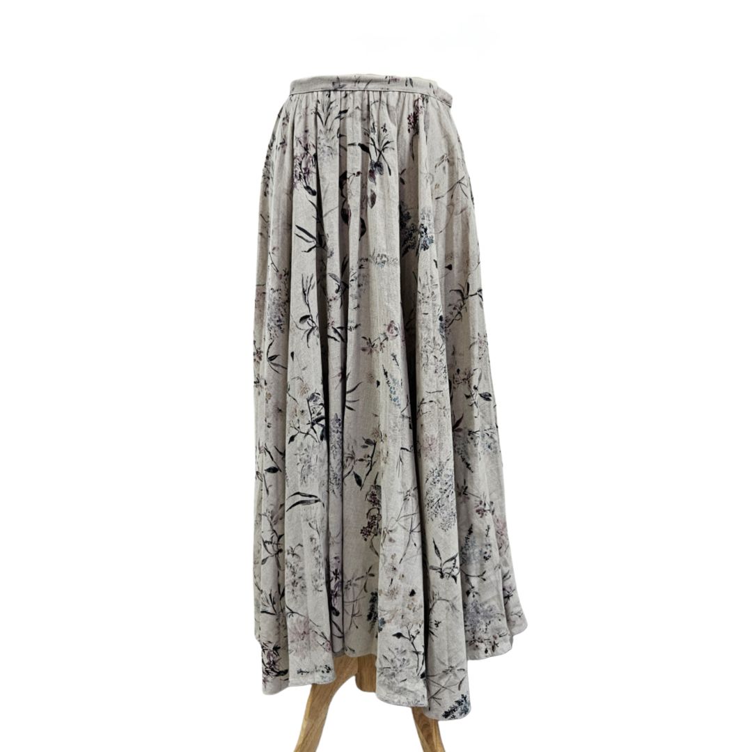 Christian Dior Grey Cotton and Linen With Purple Floral Print Maxi Skirt